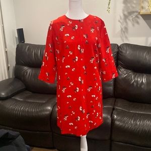 Red print shift dress